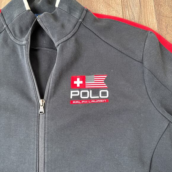 Polo Ralph Lauren Track Jacket Men's Large Black Athletic Training 6824 - Picture 4 of 12